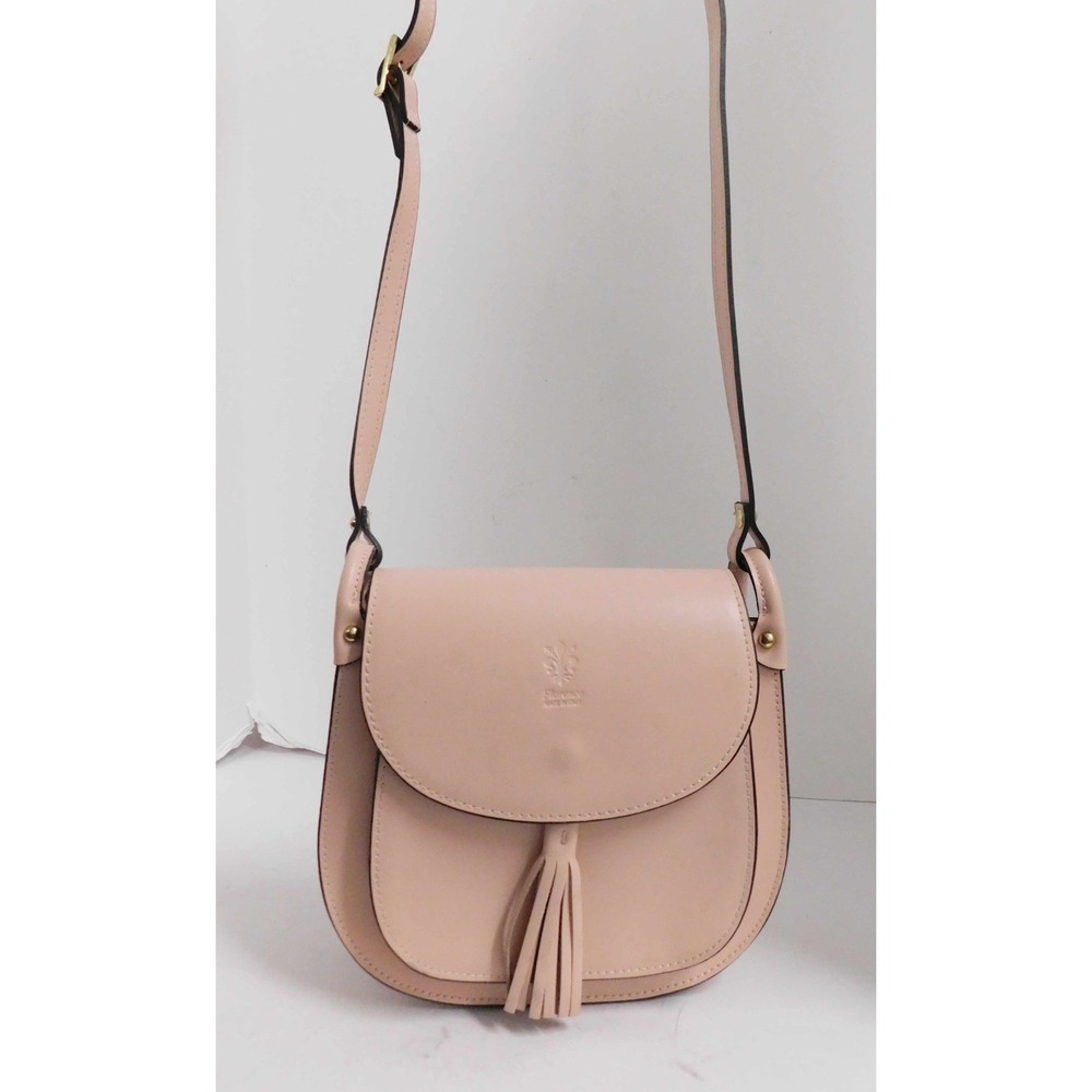 Florence Blush Pink Leather‎ Crossbody Purse Tassel Bag Made In Italy
